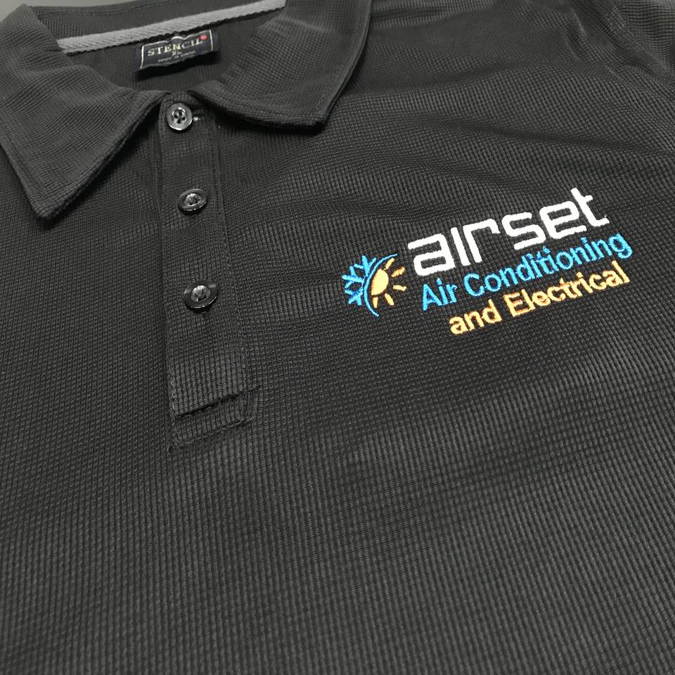 Embroidery Airset Air Conditioning and Electrical logo on stencil Polo shirt