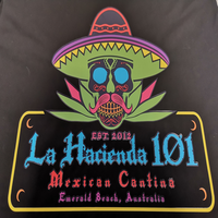 Digital printed transfer with LA Hacienda 101 Logo